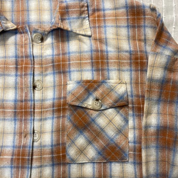 Blue- Orange & Tan Plaid Shirt - Picture 3 of 6